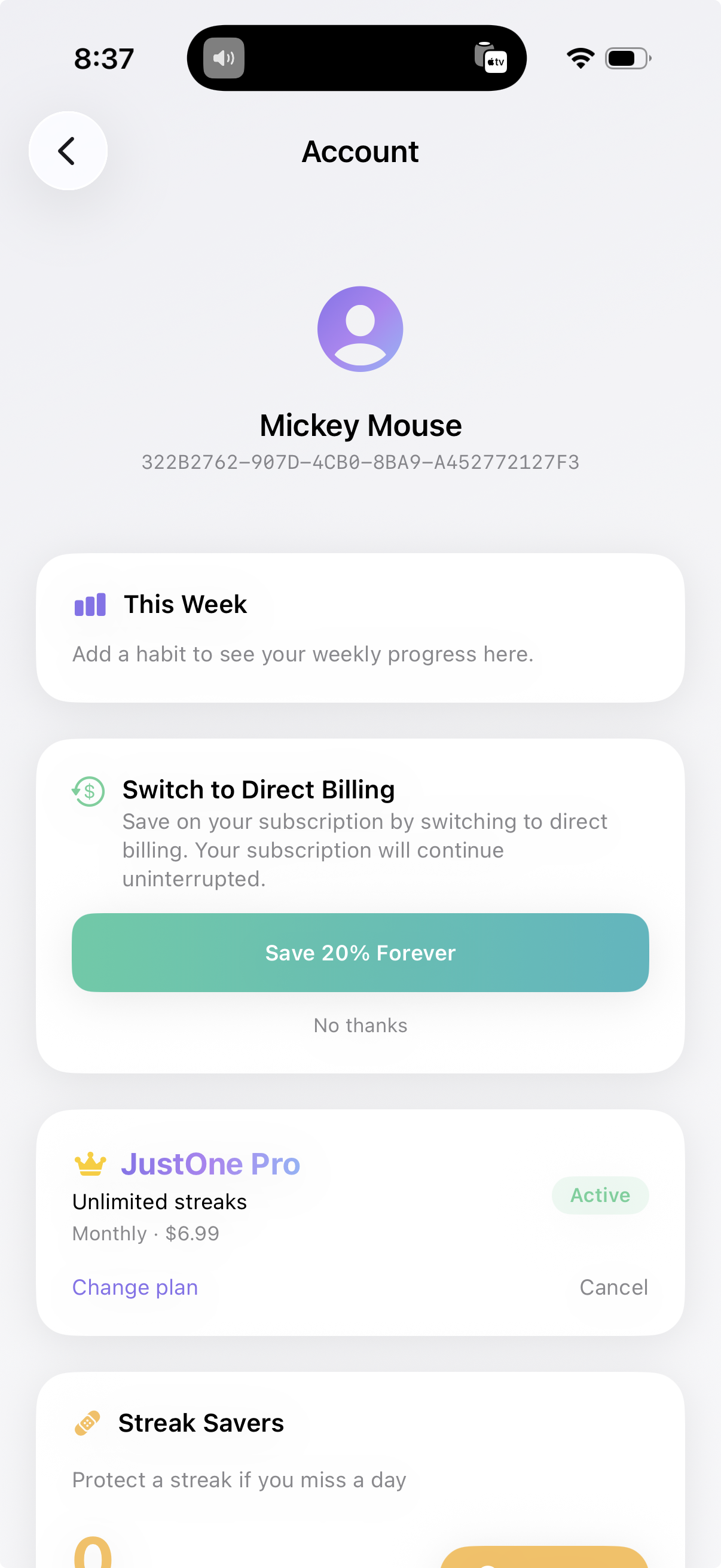 Switch & Save campaign — iOS subscriber being offered the direct-billing discount